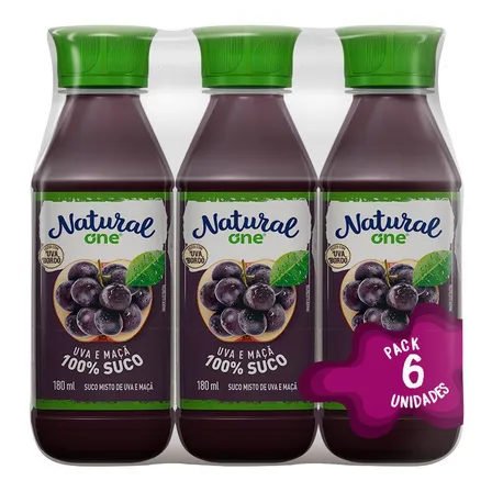 Suco de uva e maçã Natural One Ambiente líquido sem glúten 180 ml pack x 6