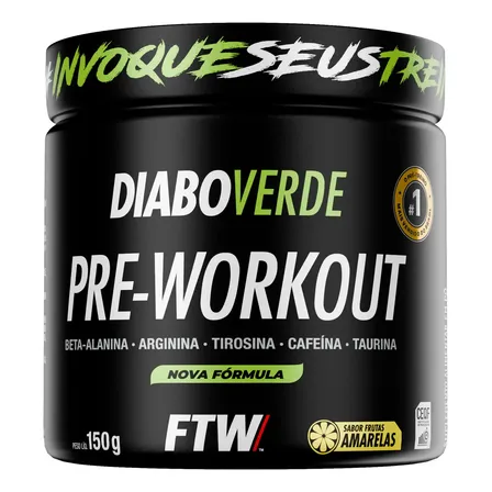 Pré Treino Pre Workout DIABO VERDE Pote 150g Sabor Frutas Amarelas FTW
