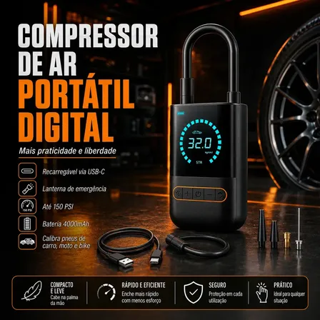 Compressor Calibrador De Pneus Calibrador B&G Portátil Mini Digital Carro Bike Sem Fio Cor