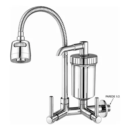 Torneira Com Filtro Com Purificador de Agua Gourmet Tubo Flexível e Bica Movel De 1/4 Volt