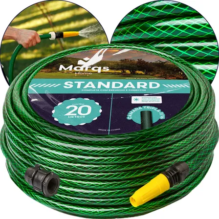 Mangueira Jardim 20m Metros Com Esguicho Trançada Reforçada Flexível 7/16 Anti Dobra Irrig