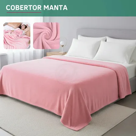Cobertor Manta Casal Microfibra Flacee Quentinha 2,20 X 1,80 Macia Veludo Liso Cor Rosa Cl