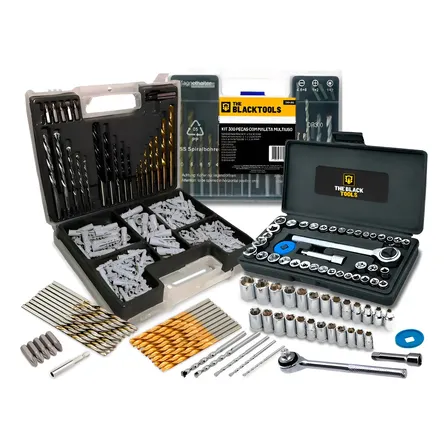 Jogo De Brocas Buchas E Bits Com 300 Peças E Maleta + Kit Chaves Catraca Reversível 40 Peç