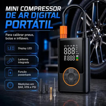 Compressor Portátil Car Air Pump Digital Com Visor Para Carro Moto Bike Calibrador De Pneu
