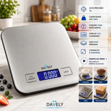 Balança Digital Cozinha eletrônica Touch 10kg Inox Display Led LCD culinária Fitness pesag