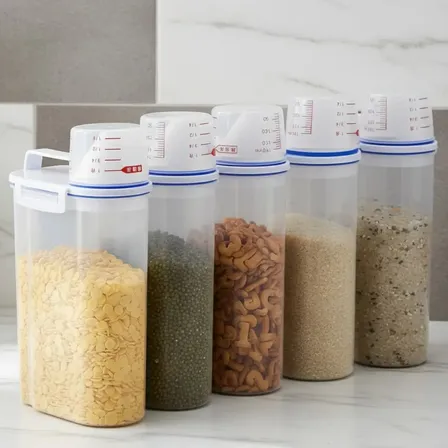 Conjunto 5 Potes Herméticos 2l Multiuso Dispenser De Armazenamento De Grãos Cereais Ração