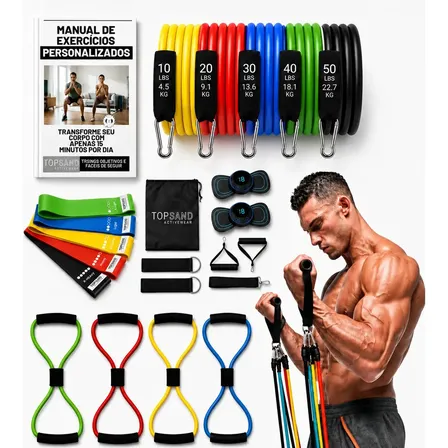 Kit 20 Itens Esportivos Para Treino Em Casa Academia Fitness Funcional Com Elásticos Exten