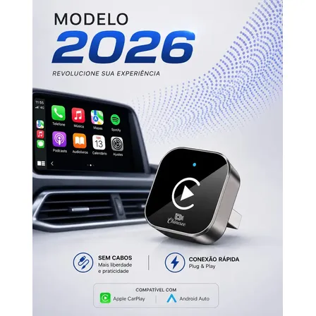 Carplay Adaptador Sem Fio RB Smart slim USB / USB-C Android Auto 2 Em 1 Slim E Potente