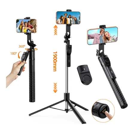 Tripé Extensível Profissional Para Celular 1,9m, Bastão De Selfie Dobrável Portátil Com Co