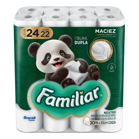 Papel Higiênico Familiar Folha Dupla 24 Rolos