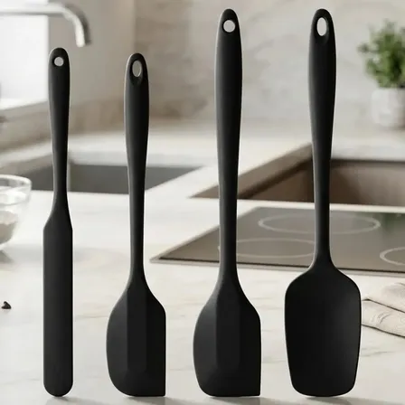 Kit Espátula Silicone Confeitaria 4 Peças Pão Duro Flexível para Bolo Massa Cobertura Choc