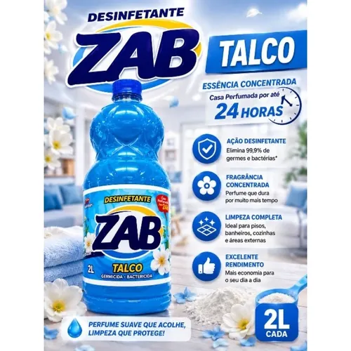 loja de produtos de limpeza ZAB 2 Litros Talco Limpeza Profunda e Duradouro para Sua Casa! loja de produtos de limpeza