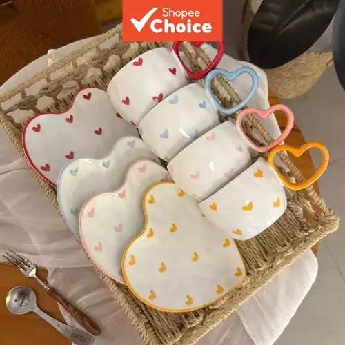Conjunto de xícaras e pires de cerâmica pintadas à mão estilo coreano para café, ideal para presente