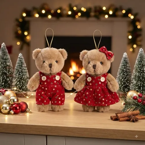 Kit 6 ursinhos de Pelúcia Natalinos 12cm para Árvore Guirlanda Pelúcia Premium Cachorro Ursos Natal