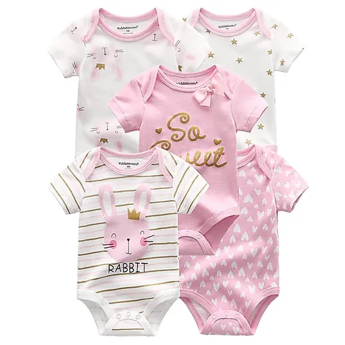 Kiddiezoom 5 Peças Moda Recém-Nascido Desenho Animado Manga Curta Bebê Menino Menina Bodysuits Macios 100 % Algodão Maca