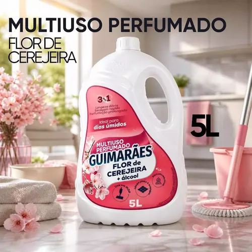 Multiuso Perfumado 5L Flor de Cerejeira Guimarães Limpeza Casa Cheiroso Secagem Rápida Produto Limpeza