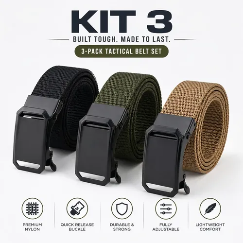 Kit 3 Cinto Tático de Nylon 4cm com Fivela de Engate Rápido Ajustável